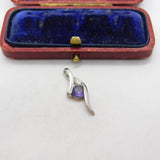 Sterling Silver Amethyst Swirl Drop Charm Pendant Vintage c1970