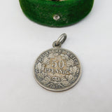 19th Century German Sterling Silver 50 Pfennig Coin Charm Antique 1877