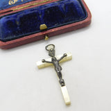 Sterling Silver Mounted Mother of Pearl Corpus Christi Pendant c1930 Antique