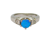 Sterling Silver Simulated Blue Opal & CZ Dress Ring Vintage c1990 Size L
