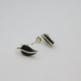 Pair of Sterling Silver Black Onyx Agate Leaf Form Stud Earrings Modern c2000