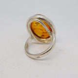 Sterling Silver Cabochon Cut Baltic Amber Dress Ring Vintage c1970