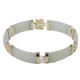 Chinese Sterling Silver & Green-Jade Set Panel Bracelet Vintage c1970s