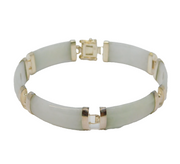 Chinese Sterling Silver & Green-Jade Set Panel Bracelet Vintage c1970s