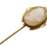 Victorian Rolled Gold Carved Shell Cameo Stick Pin Antique c1880s