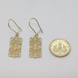 Pair of Sterling Silver Filigree Rectangle Hook Drop Earrings Vintage c1970