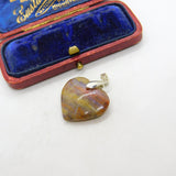 Sterling Silver Banded Quartz Heart Charm Pendant Vintage c1970