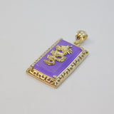 Sterling Silver Dragon & Natural Lavender Jade Rectangle Pendant Vintage c1970