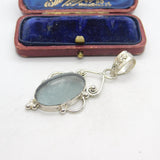 Sterling Silver Floral Pattern Glass Drop Charm Pendant Vintage c1970
