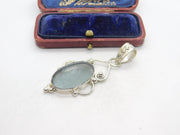 Sterling Silver Floral Pattern Glass Drop Charm Pendant Vintage c1970