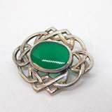 Sterling Silver Celtic Pattern Green Agate Brooch Pin Vintage c1970