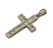 Sterling Silver Paste Set Cross Crucifix Charm Pendant Vintage c1970