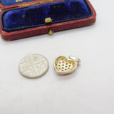 Sterling Silver Diamond Paste Heart Drop Charm Pendant Vintage c1970