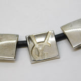 Yves Saint Laurent Sterling Silver Black Leather Necklace Vintage c1990 French