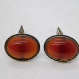 Boxed Pair of Sterling Silver & Cabochon Carnelian Agate Gents Cufflinks Vintage