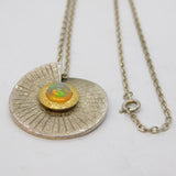 Studio Sterling Silver, 24ct Gold & Opal Set Drop Pendant Necklace Vintage