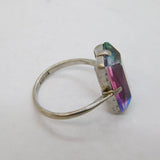 Art Deco Sterling Silver Mounted Iris Glass Dress Ring Antique c1920s Art Deco