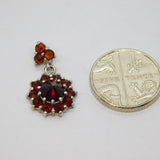Sterling Silver Multi-Stone Garnet Cluster Drop Pendant Contemporary c1990s