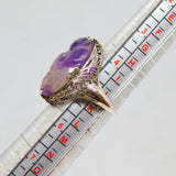 Sterling Silver Chinese Carved Amethyst Studio Ring Vintage c1970 Size J 1/2