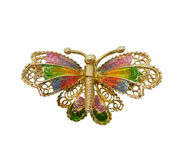 800 Grade Silver & Enamel Filigree Form Butterfly Brooch Vintage