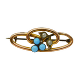 Victorian Rolled Gold, Seed Pearl & Turquoise Floral Brooch Pin Antique c1890s