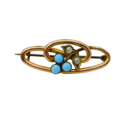 Victorian Rolled Gold, Seed Pearl & Turquoise Floral Brooch Pin Antique c1890s