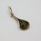 Sterling Silver Green Baltic Amber Lily Form Drop Pendant Vintage c1970s