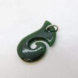 Sterling Silver New Zealand Nephrite Jade Maori Fish Hook Pendant Antique c1920