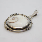 Studio Sterling Silver & Cowrie Shell Drop Pendant Vintage c1970s