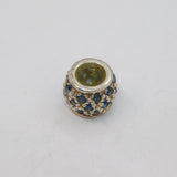 Sterling Silver Blue Crystal Patterned Charm Bead Vintage c2000