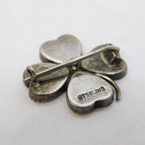 Sterling Silver & Granite Set Lucky Shamrock Brooch Antique c1920s Art Deco