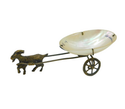 19th Century French Gilt Metal & Pearl Goat Cart Souvenir Thimble Holder Antique