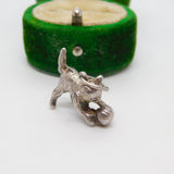 Sterling Silver Kitten Playing with the Ball Charm Pendant Vintage c1970