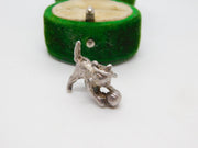 Sterling Silver Kitten Playing with the Ball Charm Pendant Vintage c1970