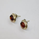 Pair of Sterling Silver Baltic Amber Oval Stud Earrings Vintage c1970