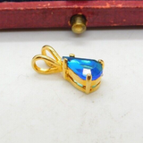 Sterling Silver Gilt & Synthetic Sapphire Droplet Charm Pendant Vintage c1970