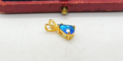 Sterling Silver Gilt & Synthetic Sapphire Droplet Charm Pendant Vintage c1970
