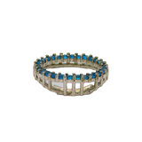 Sterling Silver Blue Topaz Graduating Band Studio Ring Vintage c1970 Size L 1/2