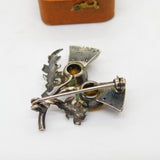 Scottish Sterling Silver Citrine Set Thistle Brooch Antique c1930 Art Deco