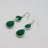 Pair of Sterling Silver Faceted Green Hardstone Peardrop Earrings Modern c2000