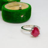 Sterling Silver Faceted Dark Synthetic Ruby Ring Vintage c1970 Size L