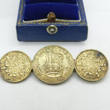 George V .500 Silver Gilt Shilling & Sixpence Coin Brooch Antique 1928 Deco