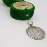 Sterling Silver Diamond Cut St Christopher Round Charm Pendant Vintage c1970