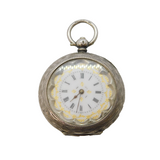 19th Century Swiss .935 Silver & Enamel Ladies Pocket Watch & Key Antique