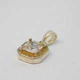 Sterling Silver Square Paste & Spinel Art Deco Style Charm Pendant Vintage c1970