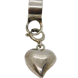 Sterling Silver Puffy Heart Drop Charm Pendant Vintage c1970