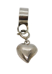 Sterling Silver Puffy Heart Drop Charm Pendant Vintage c1970