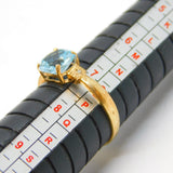9ct Yellow Gold Aquamarine & Diamond Dress Ring Vintage c1970