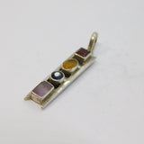 Sterling Silver Multi-Stone Semi-Precious Stick Drop Charm Pendant Vintage c1970