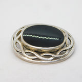 Sterling Silver & Onyx Set Celtic Knot Brooch Pin Vintage c1980s